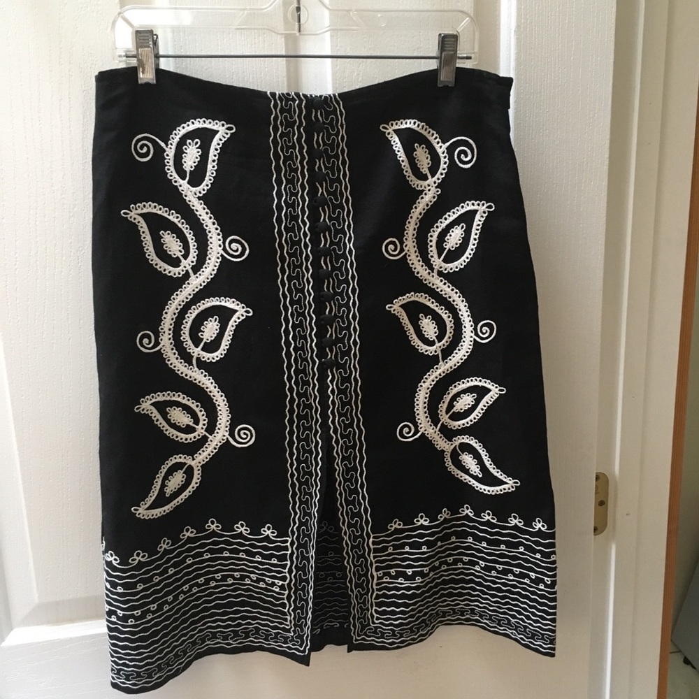 BCBG Max Azria Embroidered Linen Skirt